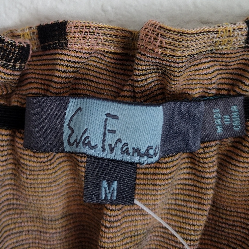 Eva Franco Ruffled Checkered Square Patterned Tan Multicolor Top Size Medium - Picture 6 of 13